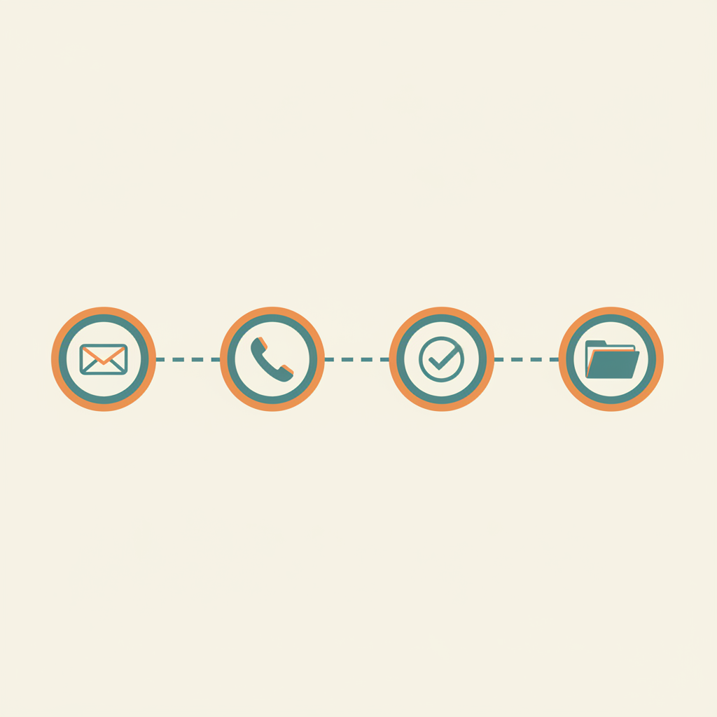 Timeline illustrating the four sequential steps of an AI-driven verification: request received, employer contacted, confirmation captured, file completed