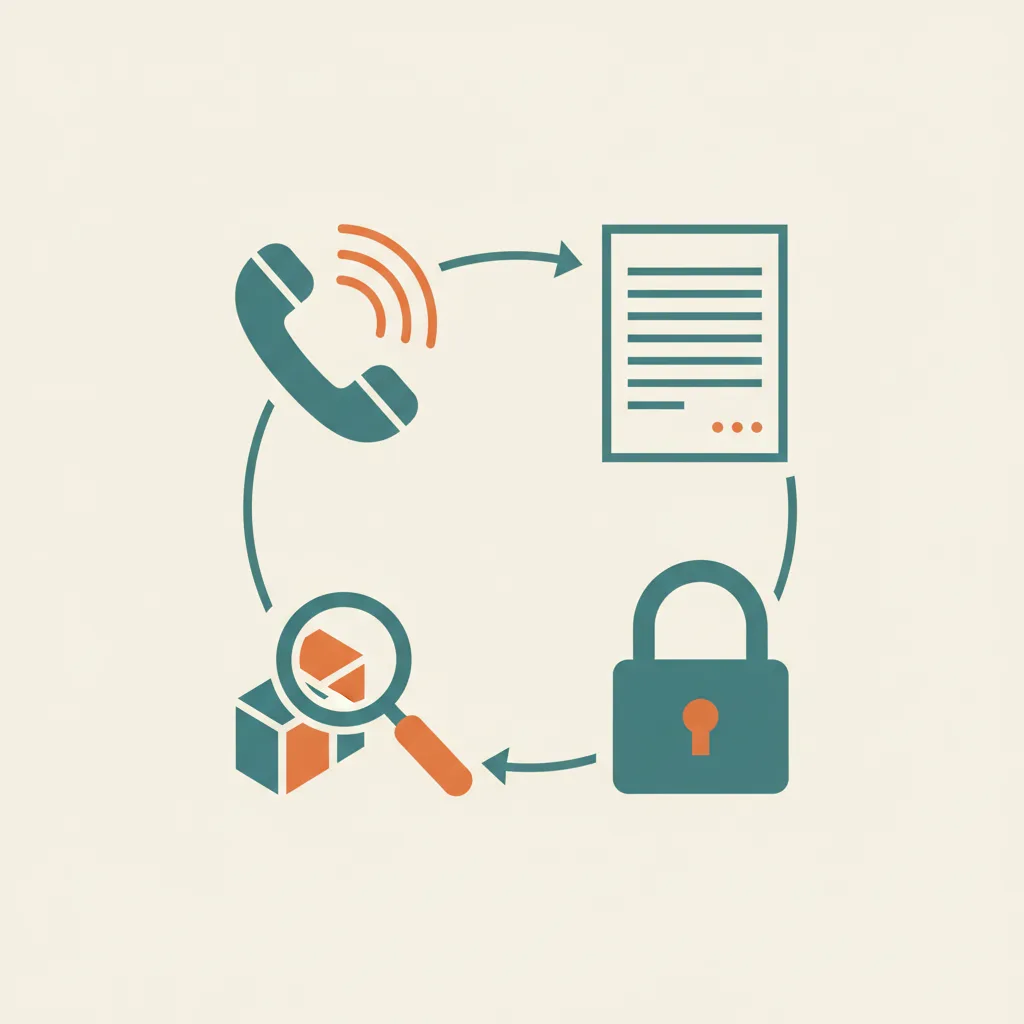 Illustration of the four pillars of an employment verification audit trail: call recording, timestamps, chain of custody, and reviewable evidence