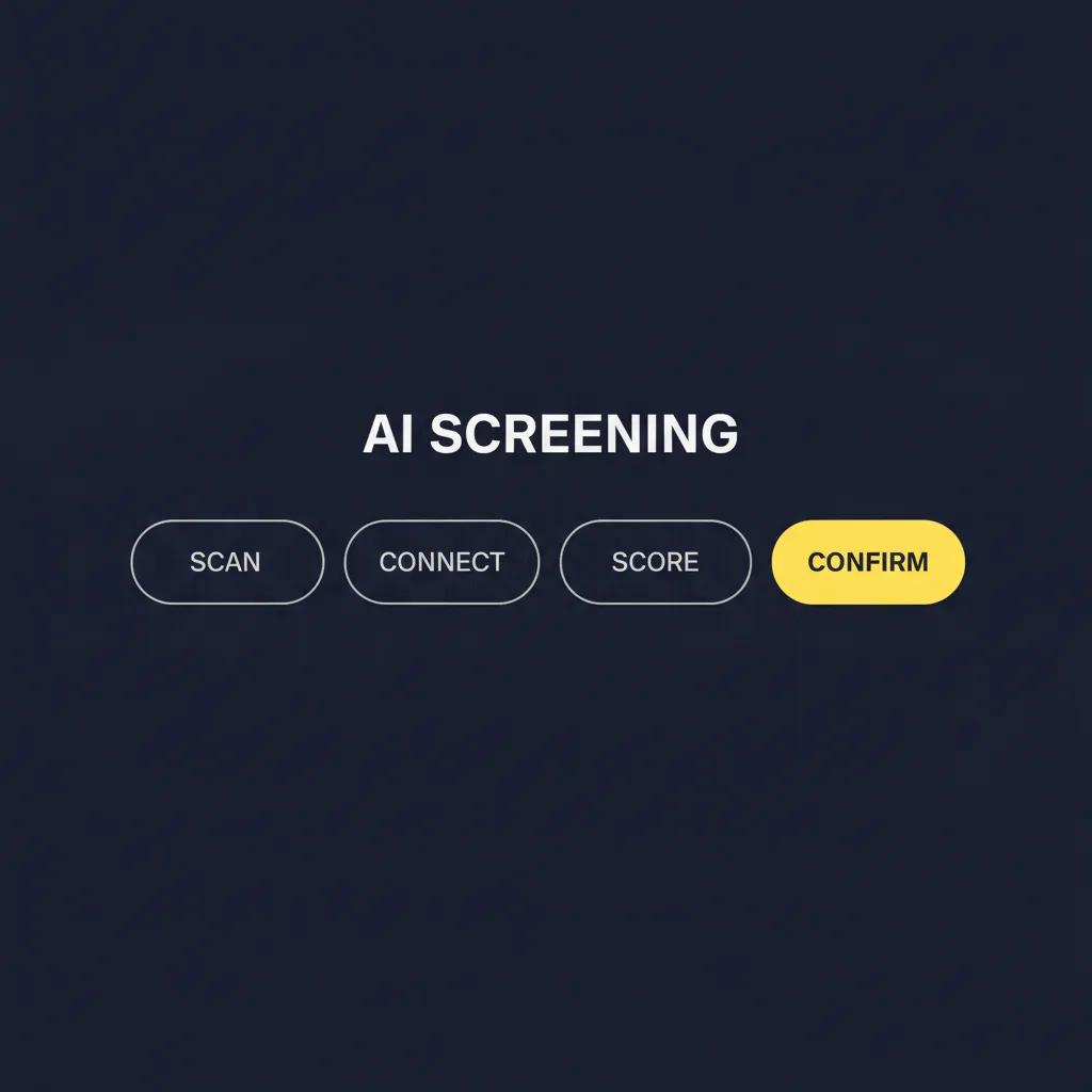 A four-part diagram of what AI does in tenant screening: scan, connect, score, and confirm
