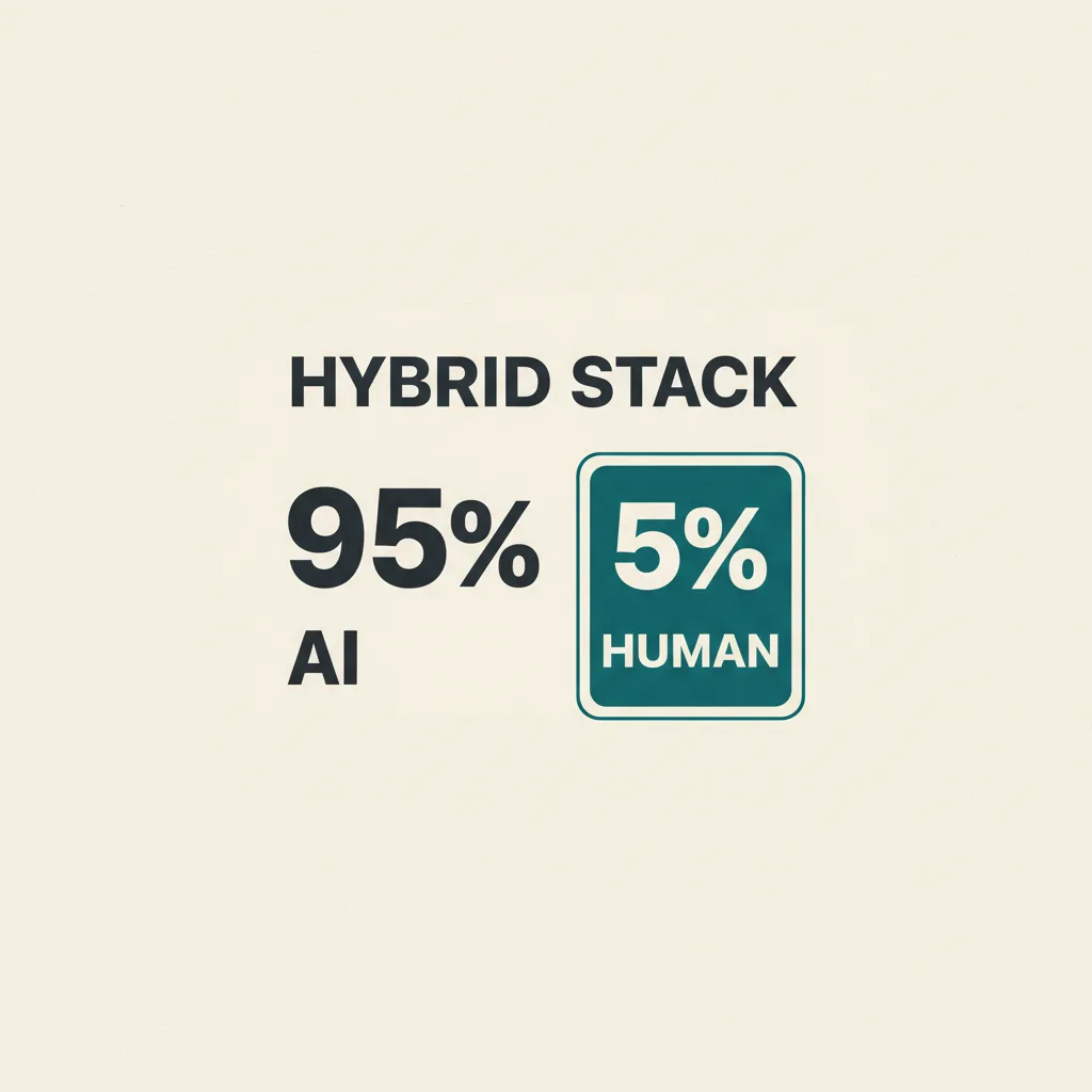 Typographic split poster showing 95 percent AI handled versus 5 percent human handled employment verification calls, on a warm off-white background with a single teal accent.
