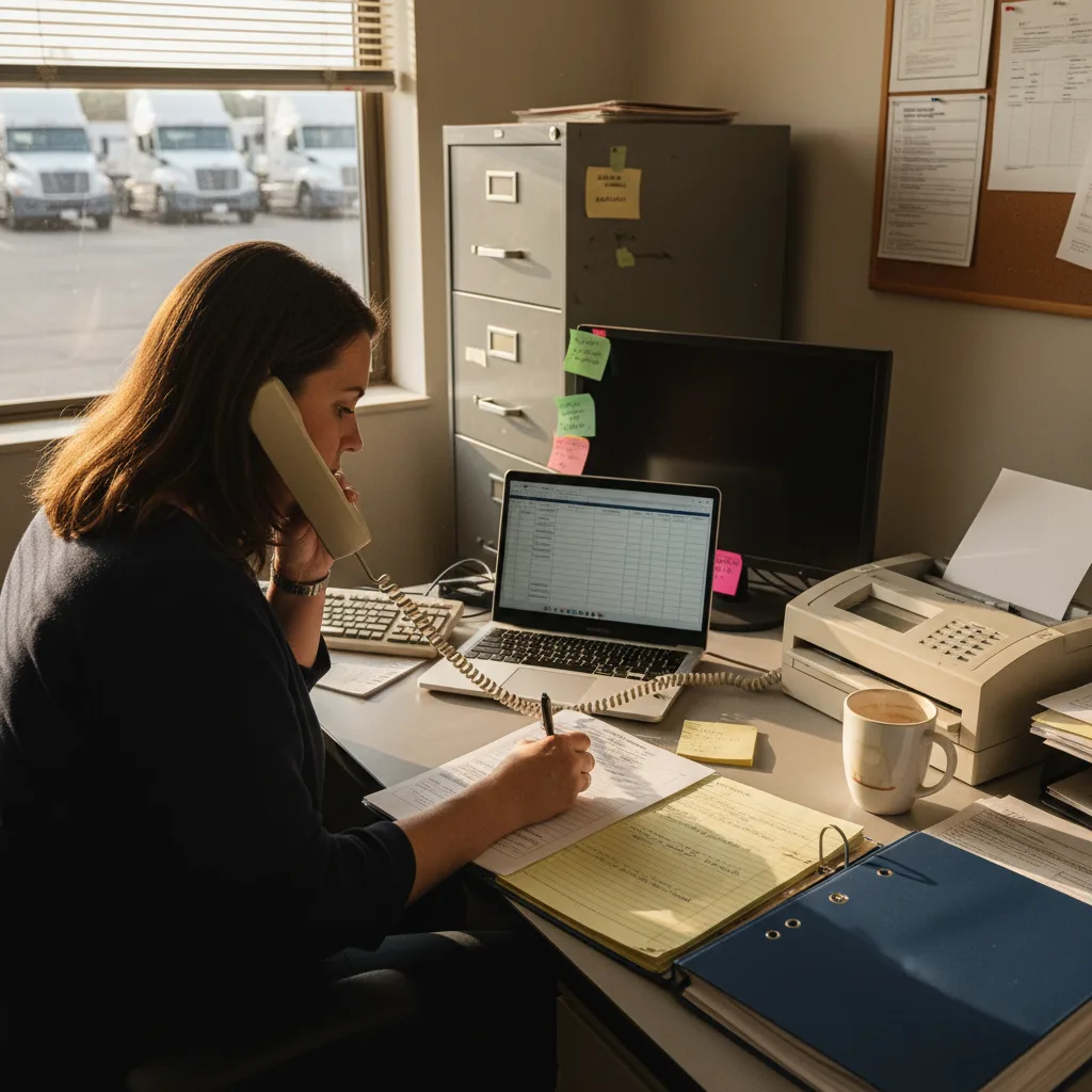 A trucking company safety coordinator conducting prior-employer verification outreach by phone and fax