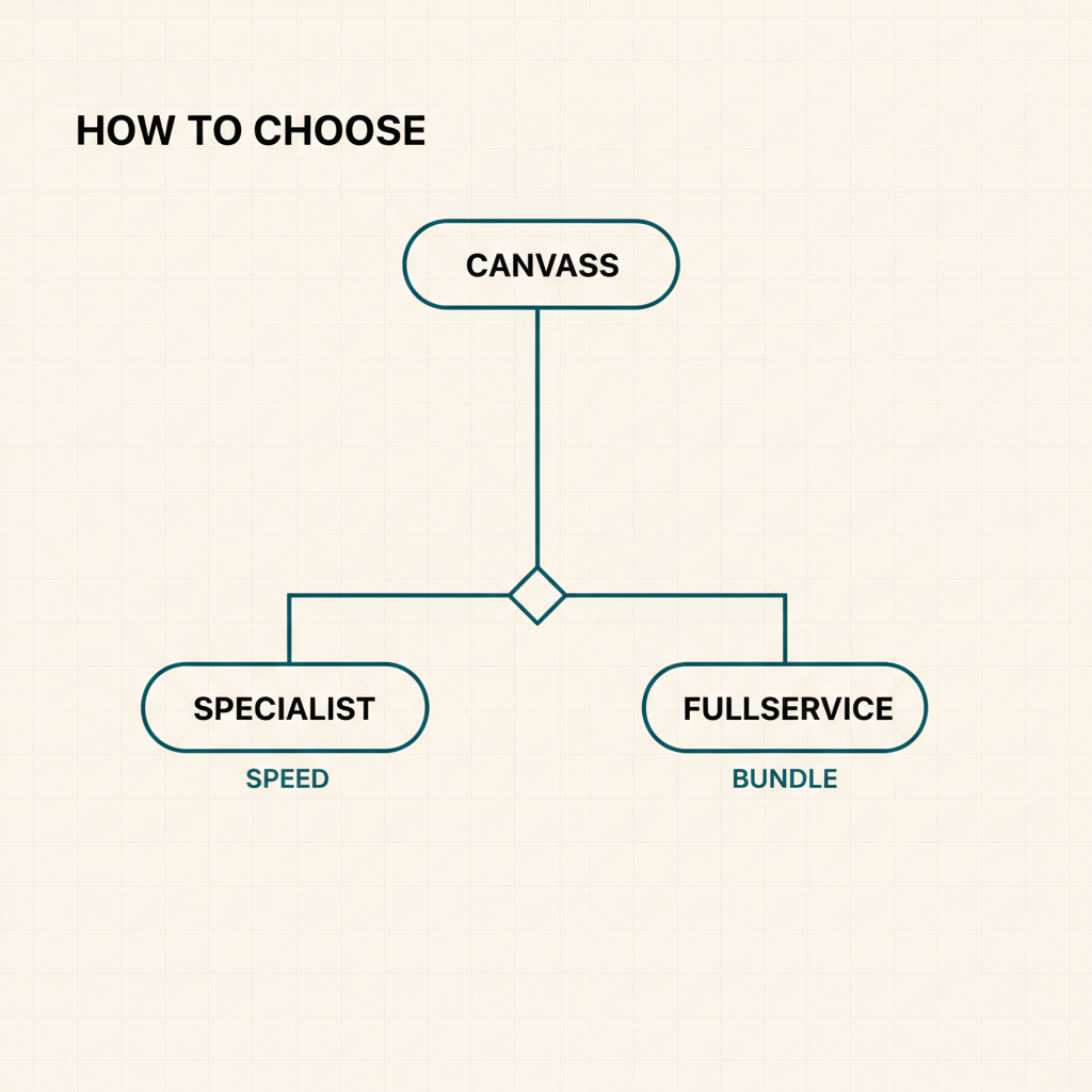 A decision guide for choosing between a canvassing specialist for speed and a full-service investigation firm for bundled escalation