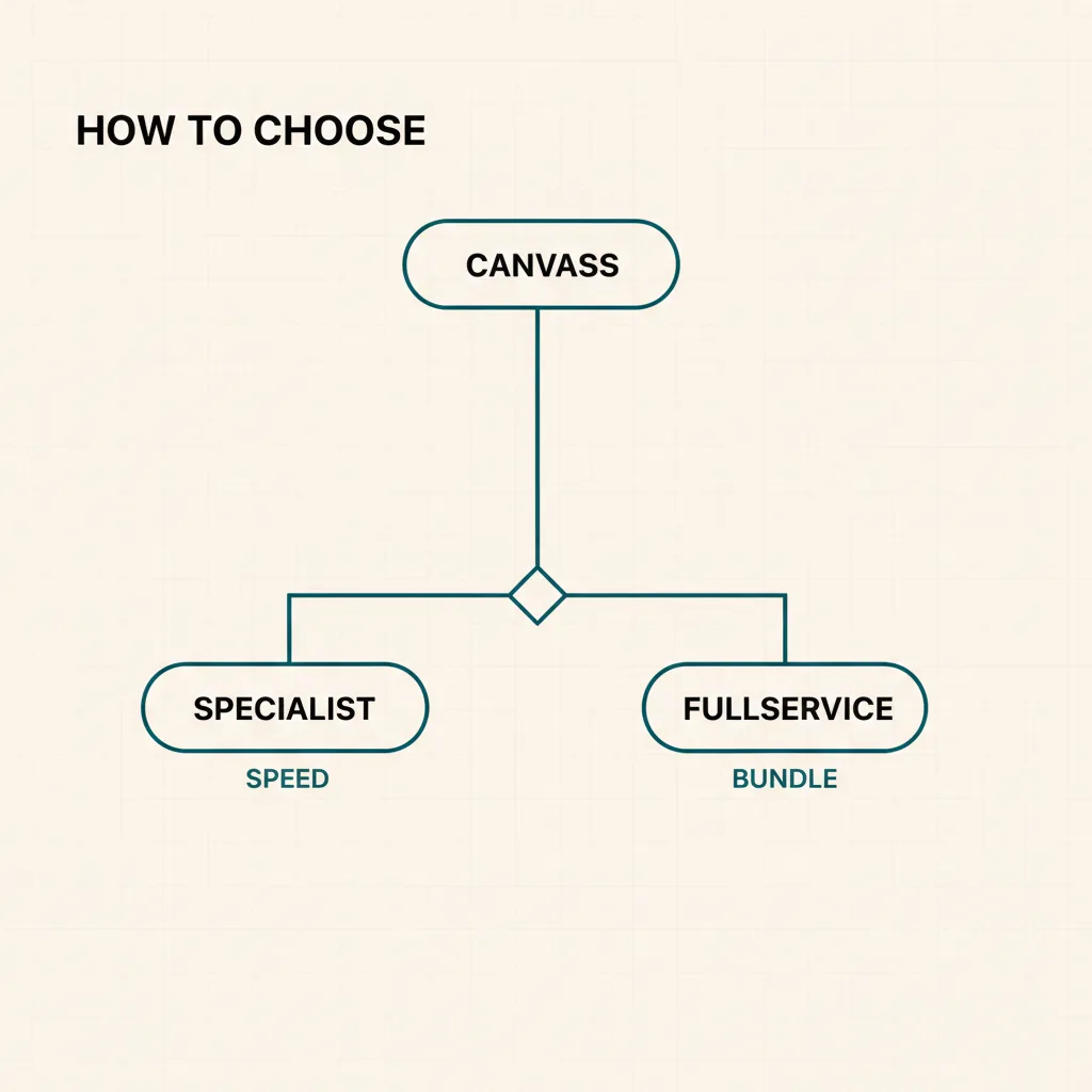 A decision guide for choosing between a canvassing specialist for speed and a full-service investigation firm for bundled escalation