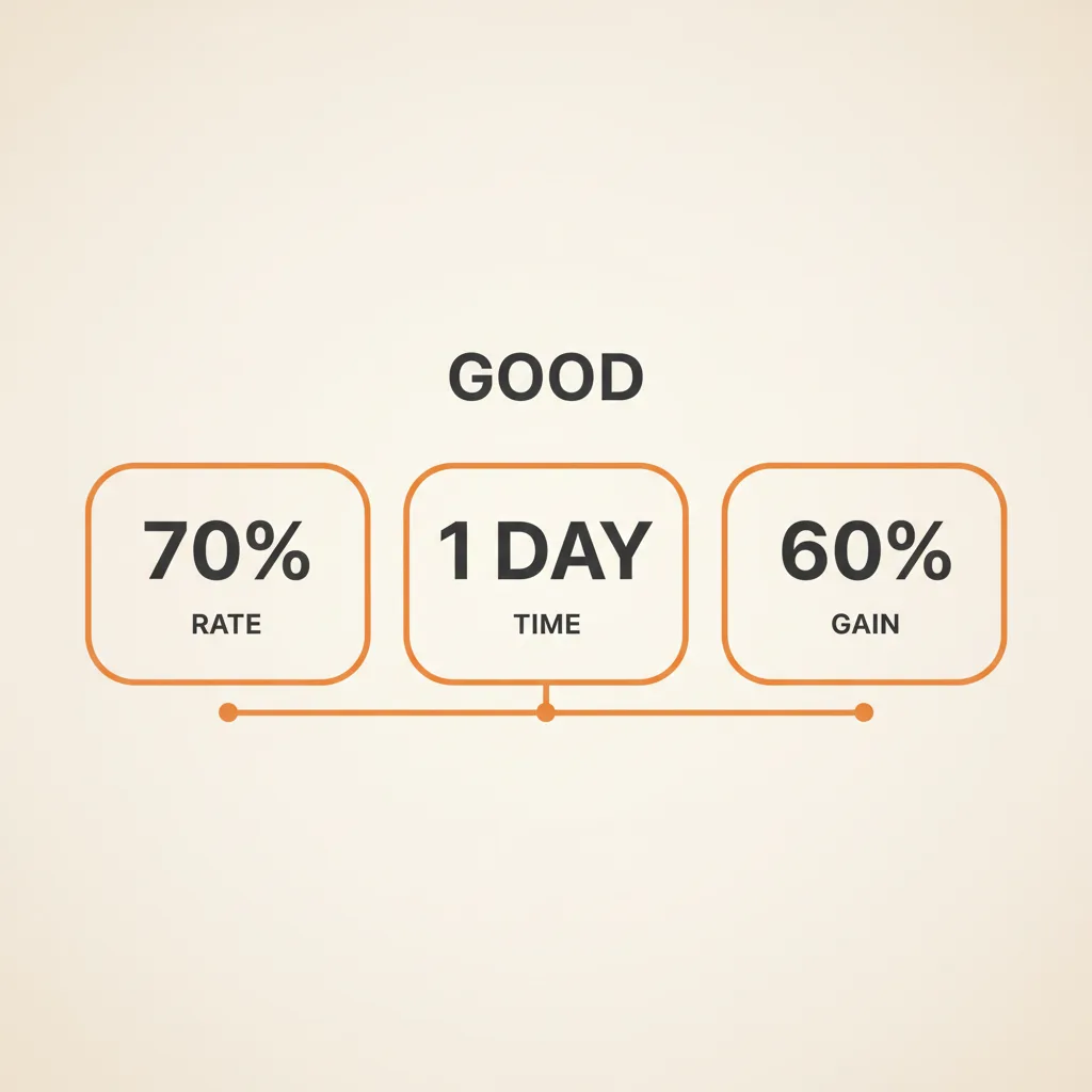 Three benchmark cards showing the 70% completion rate, sub-one-day turnaround, and 60% margin gain