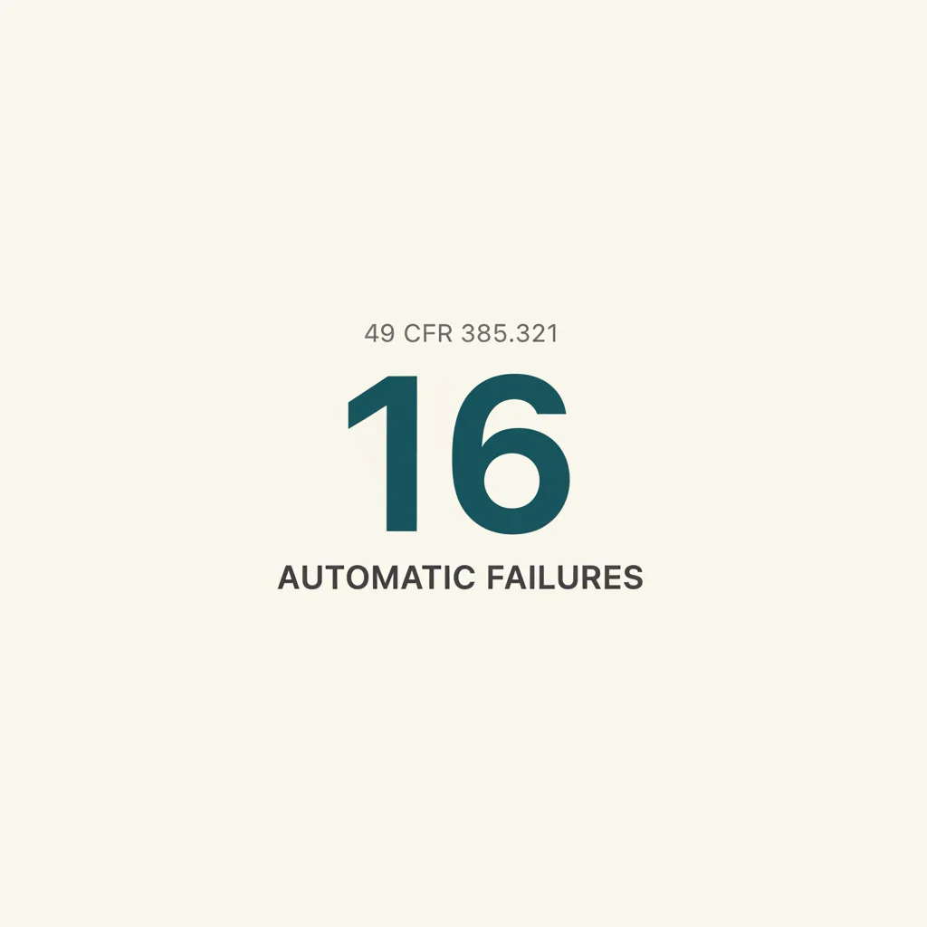 The number 16 over the caption "automatic failures", citing 49 CFR 385.321
