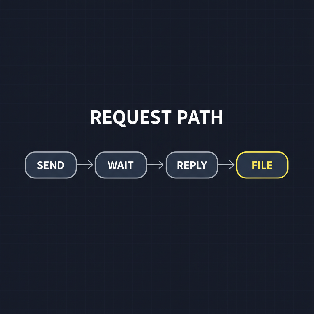 A flow diagram tracing a safety performance history request from send, through the waiting period, to a logged response in the driver qualification file