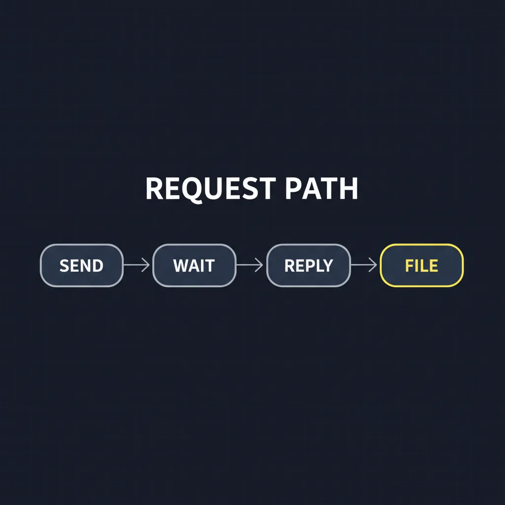 A flow diagram tracing a safety performance history request from send, through the waiting period, to a logged response in the driver qualification file