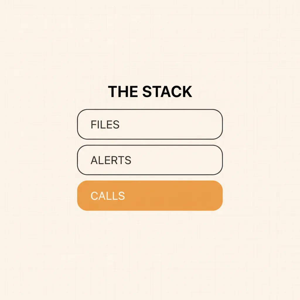 Diagram of the three layers of a DQ compliance stack: files, alerts, and calls