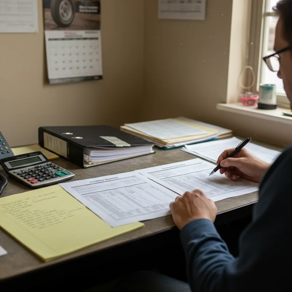 A fleet safety coordinator comparing two printed vendor quotes side by side
