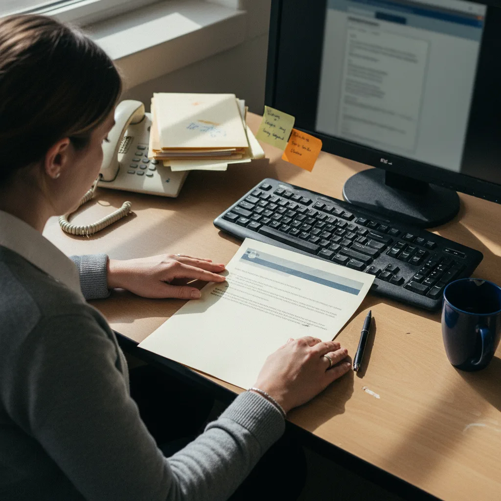 An HR manager drafting an employment verification letter on company letterhead
