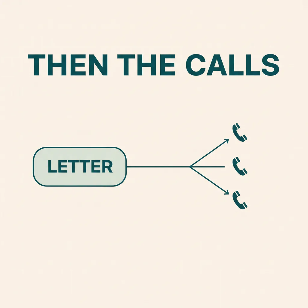 A diagram showing how a single sent verification letter fans out into a wave of follow-up confirmation calls