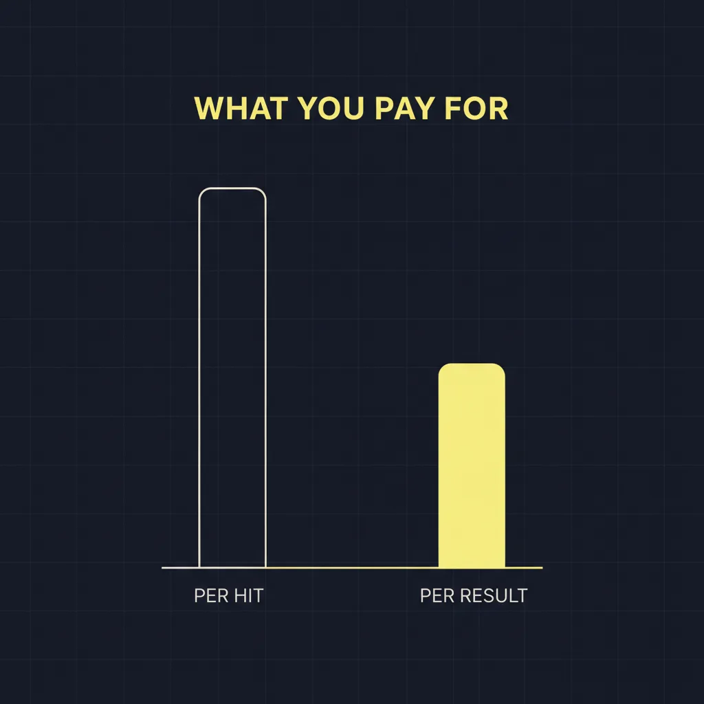 Two bars comparing paying per hit with paying per result