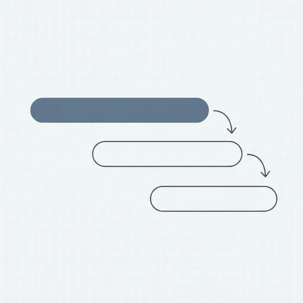 Three stepped horizontal bars descending from left to right, like a cascade, in soft blue on a light background