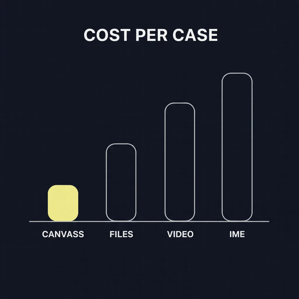 Bar chart comparing typical cost per case of a canvass, records retrieval, surveillance, and an IME