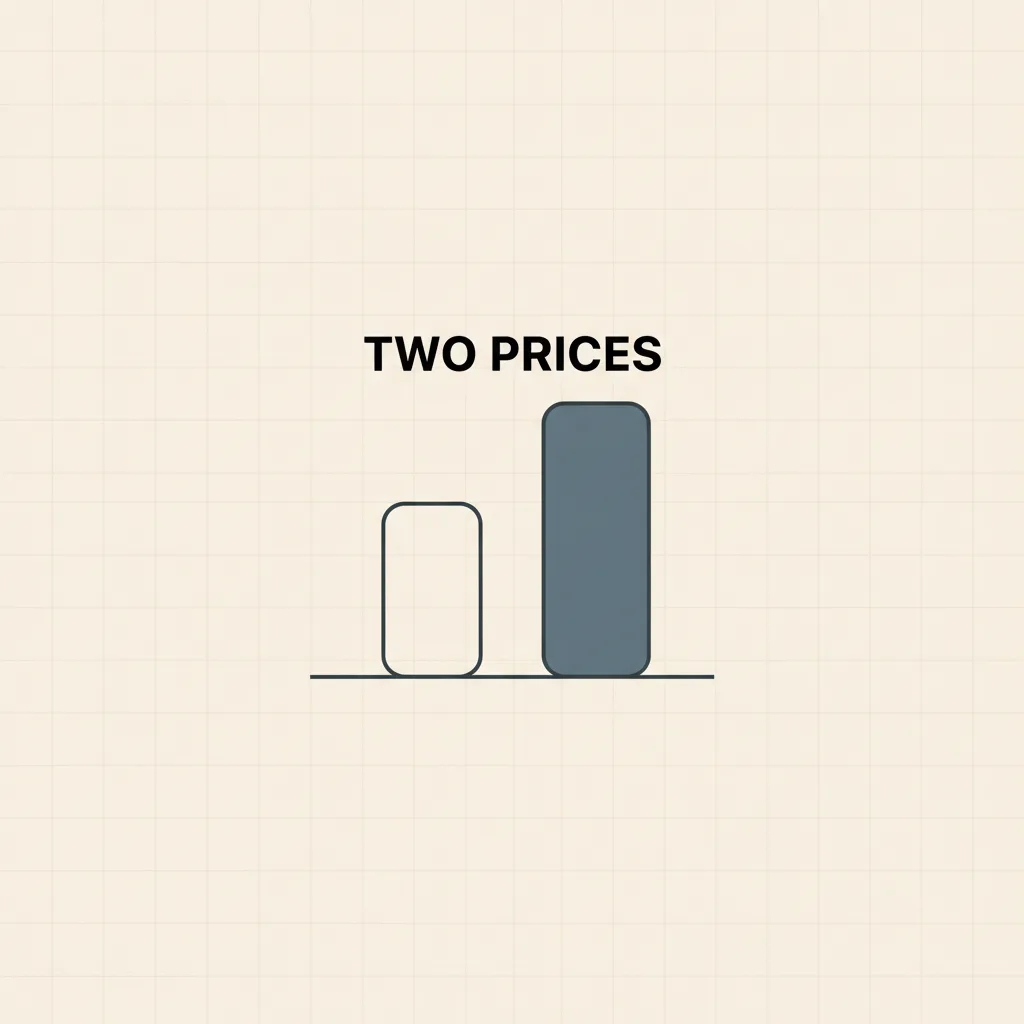 An abstract diagram of two rectangles at very different sizes, representing a sticker price and an effective price