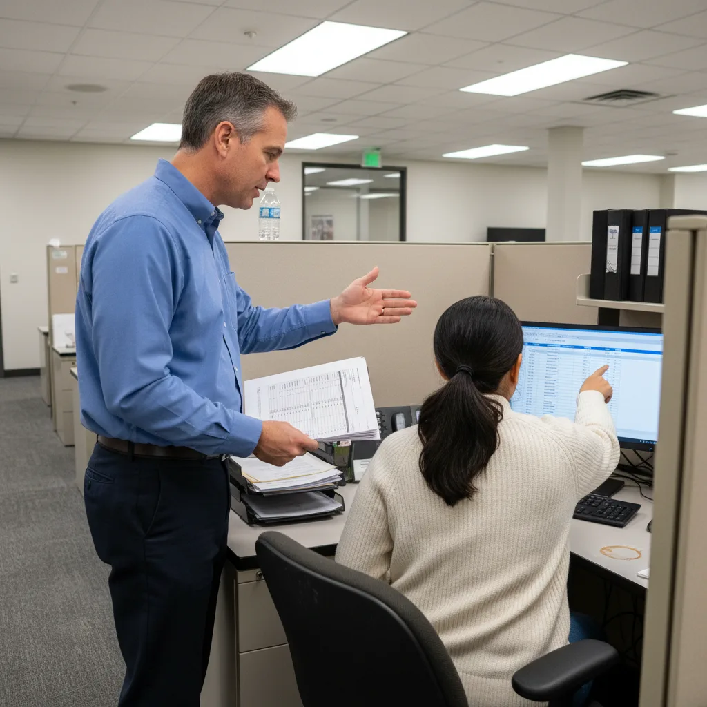 An HR operations manager reviewing completed verifications during a pilot rollout