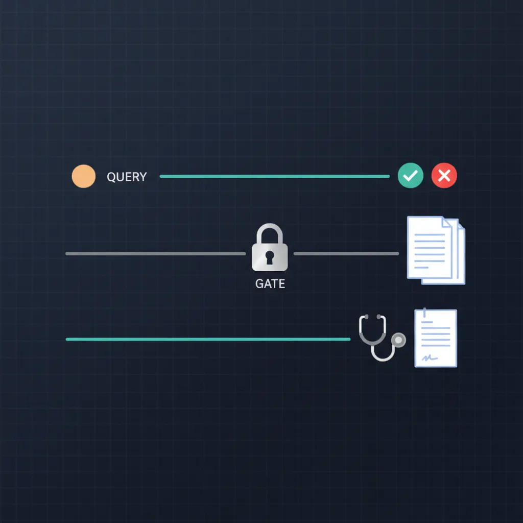 Three investigation steps from a single claim: a canvass lane resolving to a yes/no, a records-retrieval lane passing through a HIPAA authorization gate to a full clinical chart, and an IME lane ending in an independent physician's opinion.
