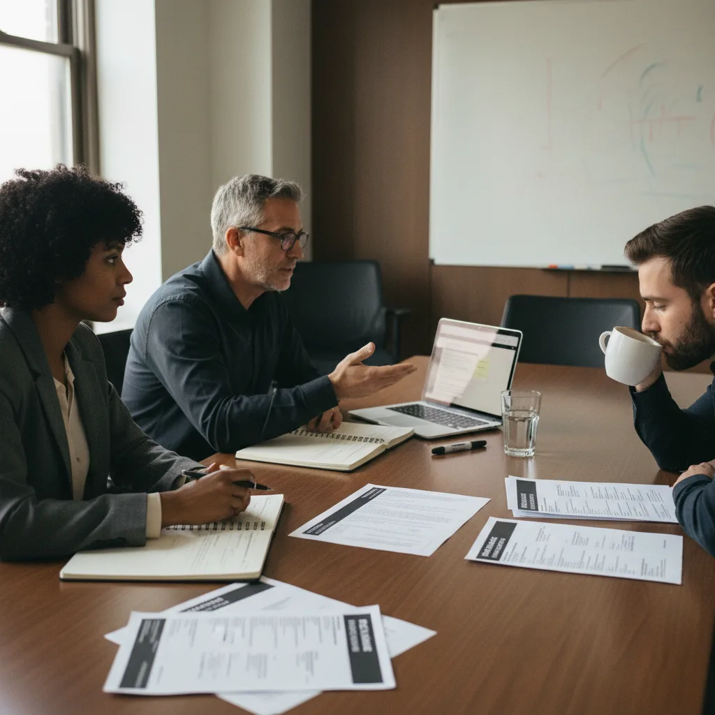 A panel of three interviewers mid-interview around a conference table — the collective hours that traditional verification timing puts at risk