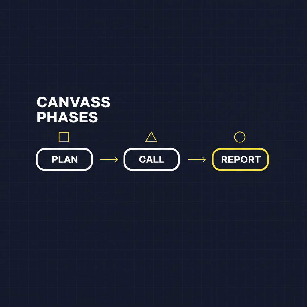 The three phases of a pharmacy canvass: plan the radius, call the pharmacies, report the confirmations and denials