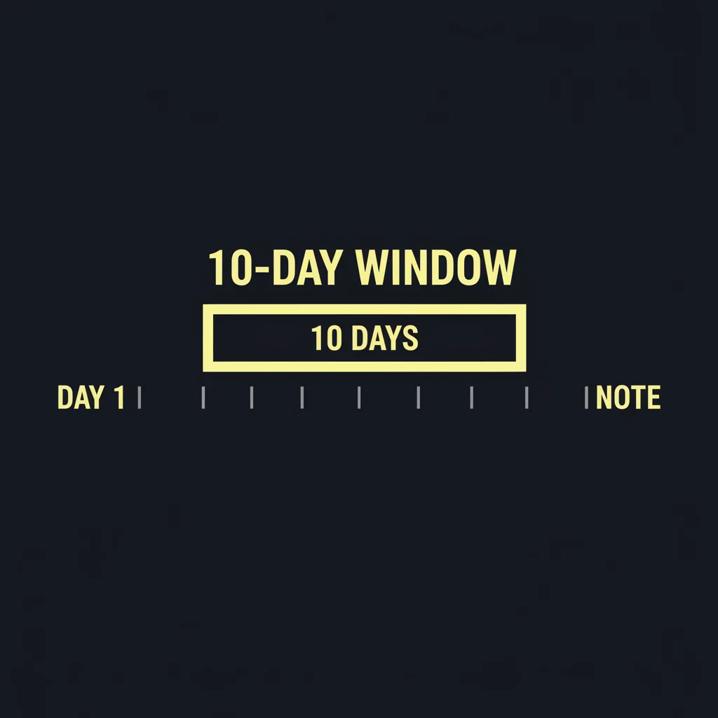 A timeline diagram showing the 10-business-day window for a pre-closing verbal verification of employment, anchored to the note date.