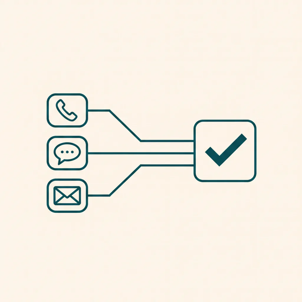 A diagram of phone, text, and email channels converging into a single completed reference check