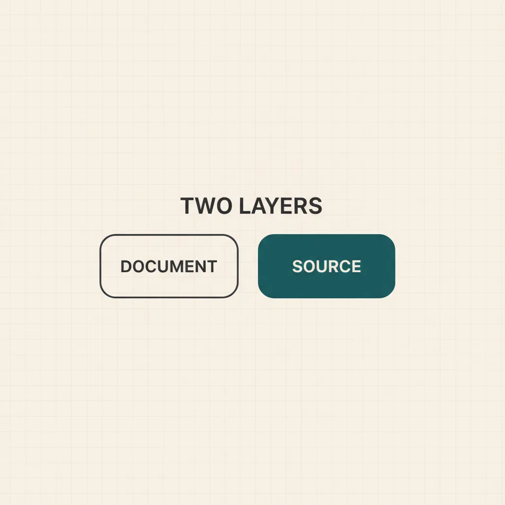A two-layer diagram contrasting document verification with source verification