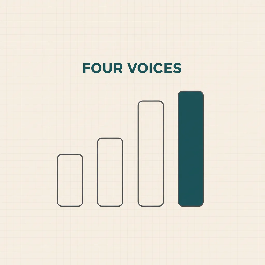 An abstract diagram of four ascending bars representing four voice models compared on a single metric