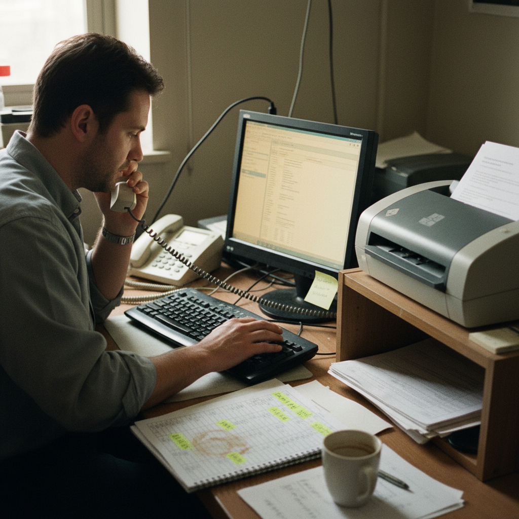 A verification specialist running phone, email, and fax outreach to an employer simultaneously