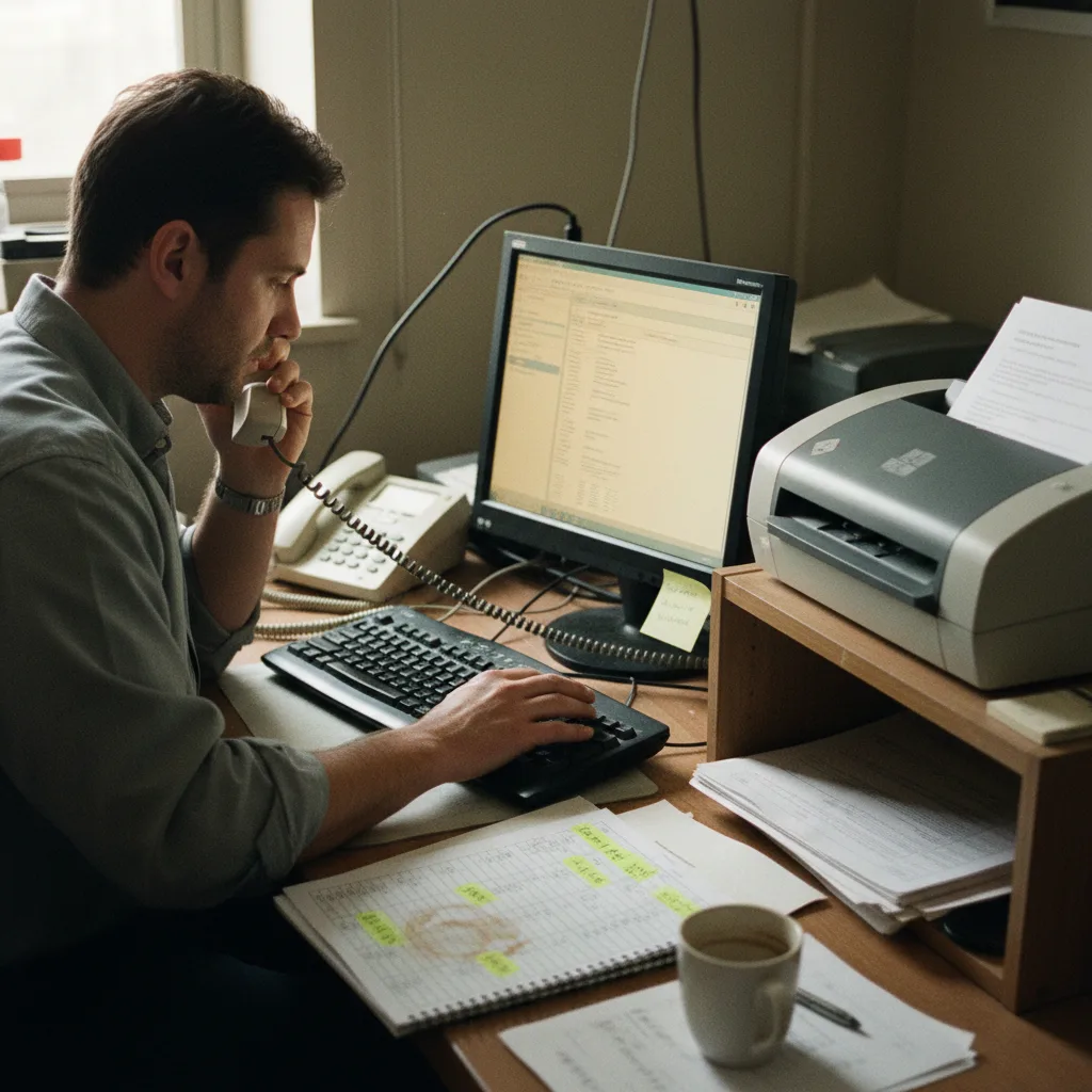 A verification specialist running phone, email, and fax outreach to an employer simultaneously
