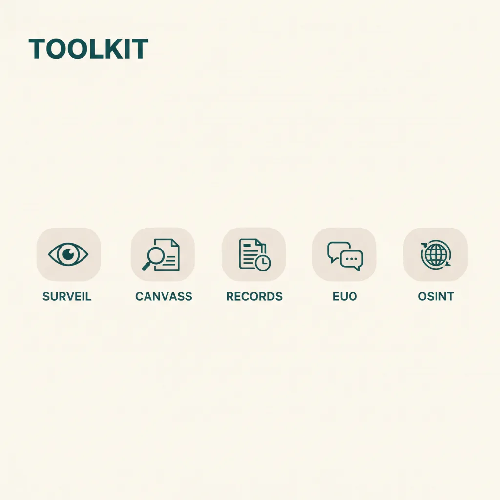 The five-method SIU toolkit: surveillance, canvassing, records, examinations under oath, and open-source intelligence