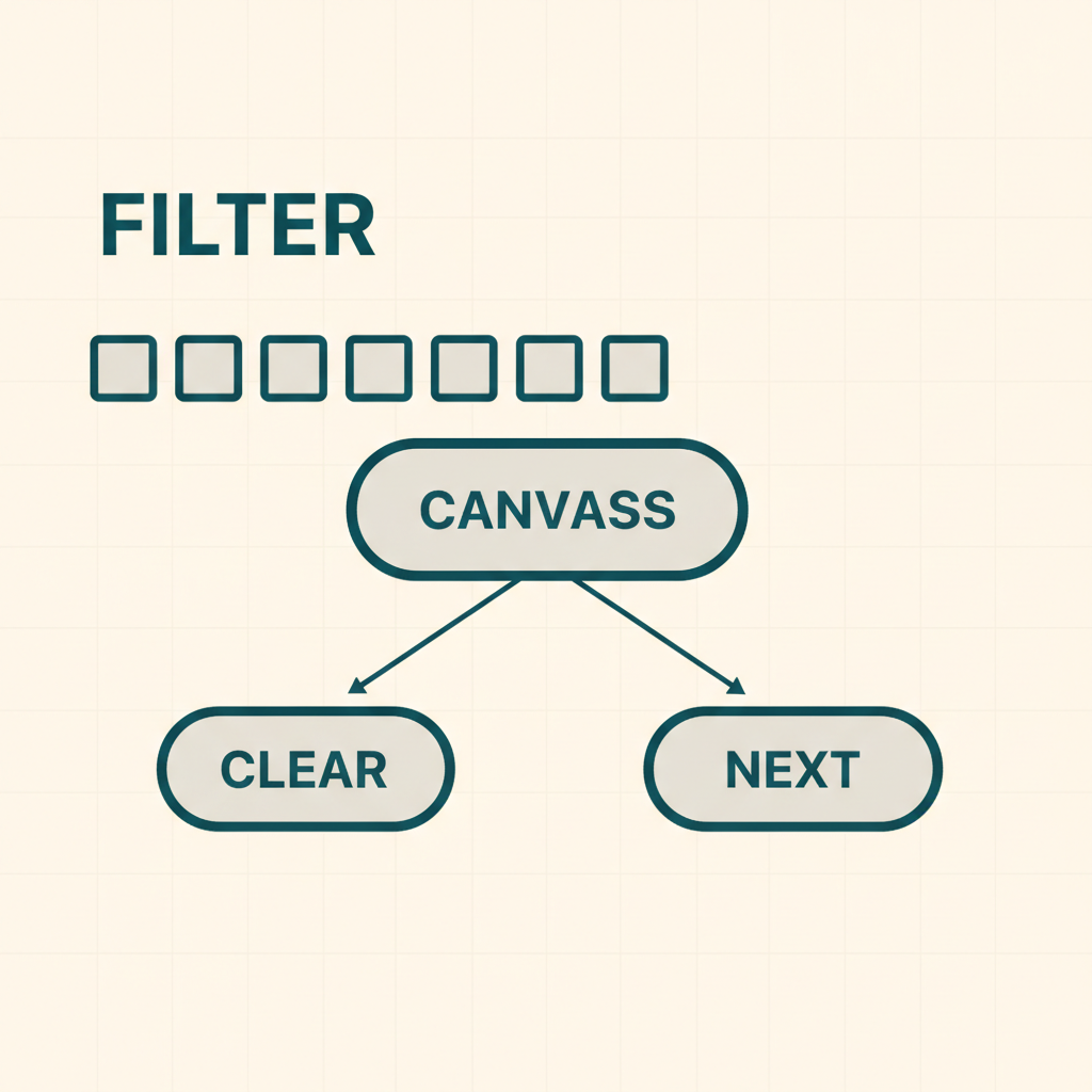 A funnel showing a canvass filtering claims into cleared files and ones that escalate to the next step