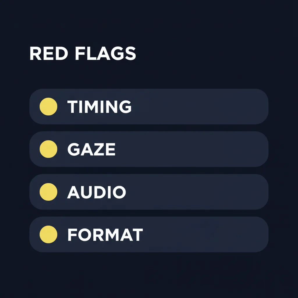A checklist of interview red flags that suggest AI assistance — answer timing, gaze patterns, audio artifacts, and suspiciously consistent answer structure