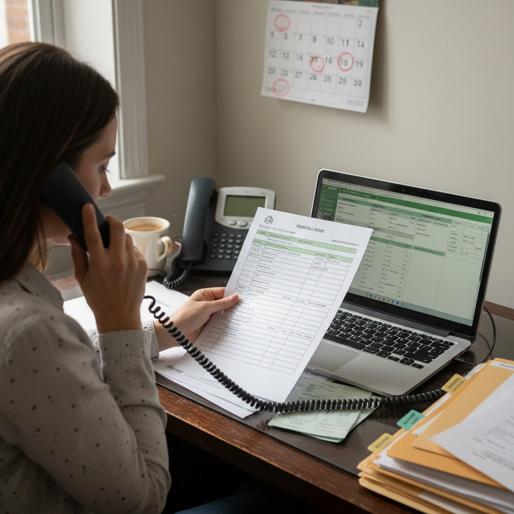A mortgage processor working through a Form 1005 against a closing-deadline calendar