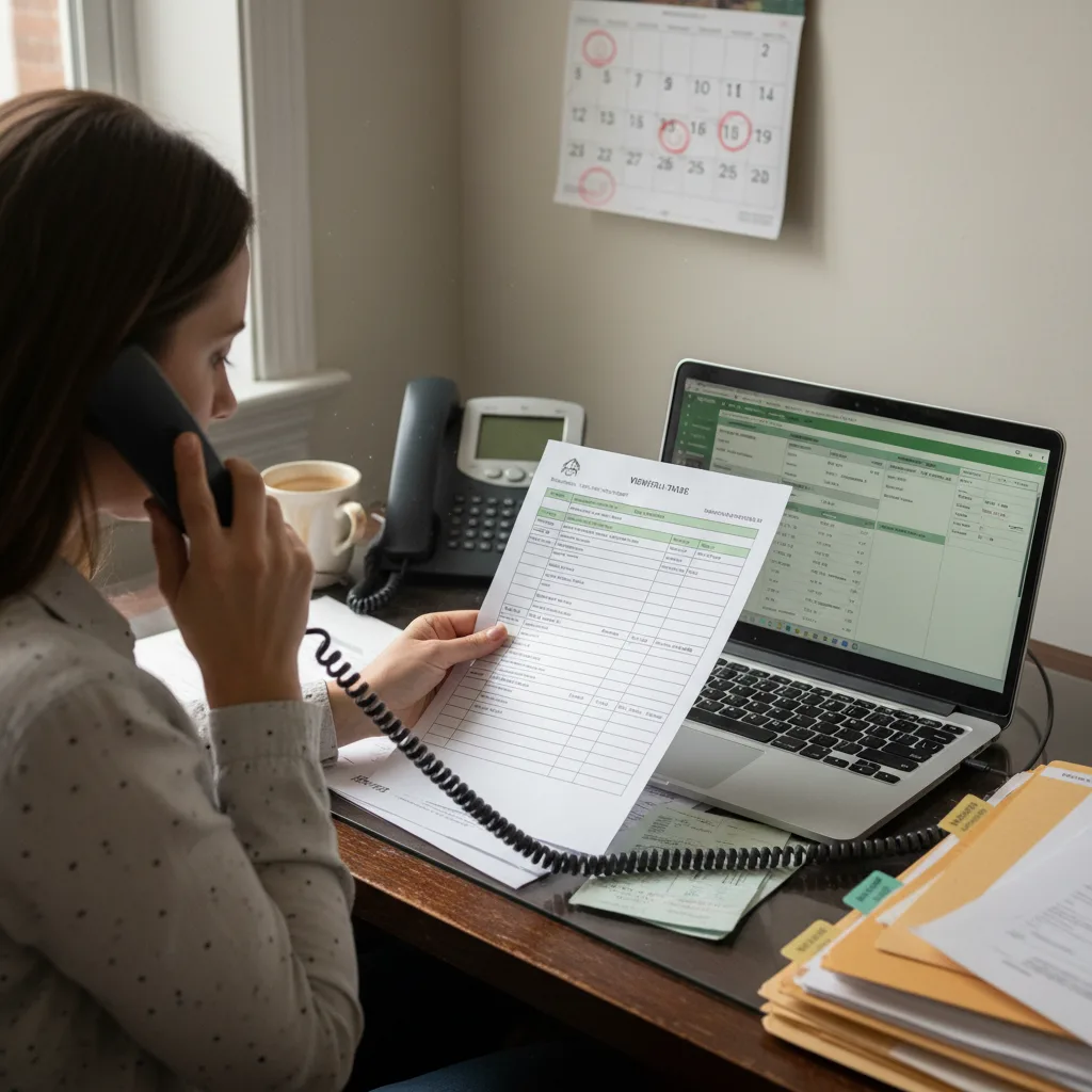 A mortgage processor working through a Form 1005 against a closing-deadline calendar